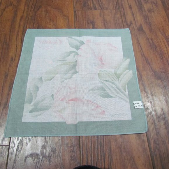 Vintage Anais Anais Cacharel White Peach Jade Green Hankie Handkerchief 10 in - Picture 2 of 4